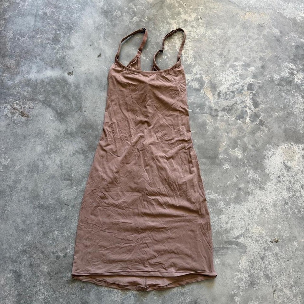 SKIMS Soft Lounge Long Slip Dress Taupe Brown Ribbed Womens Size XS Adjustable